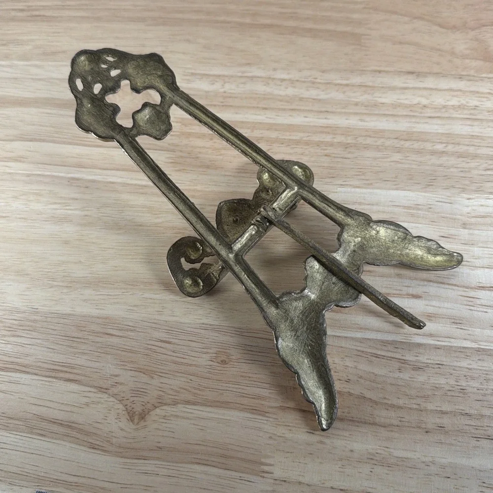 Victorian Vintage Brass Easel Mini Plate Stand 8